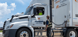 An image of a tractor trailer truck. 